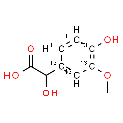 ChemSpider 2D Image | Hydroxy[4-hydroxy-3-methoxy(~13~C_6_)phenyl]acetic acid | C313C6H10O5
