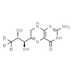 ChemSpider 2D Image | 2-Amino-6-[(1R,2S)-1,2-dihydroxy(3,3,3-~2~H_3_)propyl]-7,8-dihydro-4(3H)-pteridinone | C9H10D3N5O3