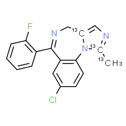 ChemSpider 2D Image | 8-Chloro-6-(2-fluorophenyl)-1-(~13~C)methyl(1,3a-~13~C_2_)-4H-imidazo[1,5-a][1,4]benzodiazepine | C1513C3H13ClFN3