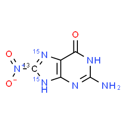 ChemSpider 2D Image | 2-Amino-8-nitro(8-~13~C,7,9-~15~N_2_)-1,9-dihydro-6H-purin-6-one | C413CH4N415N2O3