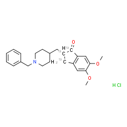 ChemSpider 2D Image | 2-[(1-Benzyl-4-piperidinyl)methyl]-5,6-dimethoxy-1-(1,2,3-~13~C_3_)indanone hydrochloride (1:1) | C2113C3H30ClNO3