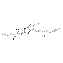 ChemSpider 2D Image | (5E)-5-[(3aS,4R,5R,6aS)-5-Hydroxy-4-[(1E,3S)-3-hydroxy-4-methyl-1-octen-6-yn-1-yl]hexahydro-2(1H)-pentalenylidene](3,3,4,4-~2~H_4_)pentanoic acid | C22H28D4O4
