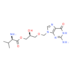 ChemSpider 2D Image | (2S)-3-[(2-Amino-6-oxo-1,6-dihydro-9H-purin-9-yl)methoxy]-2-hydroxypropyl D-valinate | C14H22N6O5