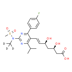 ChemSpider 2D Image | (3R,5S,6E)-7-{4-(4-Fluorophenyl)-6-isopropyl-2-[(~2~H_3_)methyl(methylsulfonyl)amino]-5-pyrimidinyl}-3,5-dihydroxy-6-heptenoic acid | C22H25D3FN3O6S