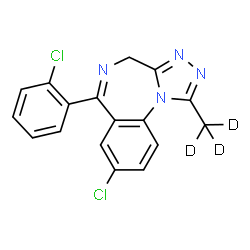 ChemSpider 2D Image | 8-Chloro-6-(2-chlorophenyl)-1-(~2~H_3_)methyl-4H-[1,2,4]triazolo[4,3-a][1,4]benzodiazepine | C17H9D3Cl2N4
