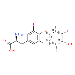 ChemSpider 2D Image | O-[4-Hydroxy-3,5-diiodo(~13~C_6_)phenyl]-3,5-diiodo-L-tyrosine | C913C6H11I4NO4