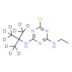 ChemSpider 2D Image | 6-Chloro-N-ethyl-N'-[2-(~2~H_3_)methyl(~2~H_6_)-2-propanyl]-1,3,5-triazine-2,4-diamine | C9H7D9ClN5