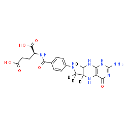 ChemSpider 2D Image | N-[4-({[2-Amino-4-oxo(6,7-~2~H_2_)-1,4,5,6,7,8-hexahydro-6-pteridinyl](~2~H_2_)methyl}amino)benzoyl]-L-glutamic acid | C19H19D4N7O6