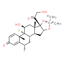 ChemSpider 2D Image | (4aS,4bR,5S,6aS,6bS,9aR,10aS,10bS,12S)-4b,12-Difluoro-6b-glycoloyl-5-hydroxy-4a,6a-dimethyl-8,8-bis[(~13~C)methyl](8-~13~C)-4a,4b,5,6,6a,6b,9a,10,10a,10b,11,12-dodecahydro-2H-naphtho[2',1':4,5]indeno[
1,2-d][1,3]dioxol-2-one | C2113C3H30F2O6
