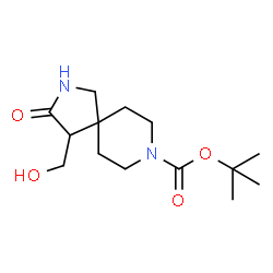 ChemSpider 2D Image | tert-Butyl 4-(hydroxymethyl)-3-oxo-2,8-diazaspiro[4.5]decane-8-carboxylate | C14H24N2O4