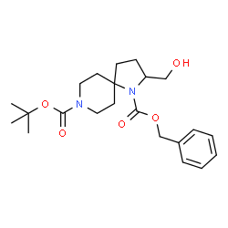 ChemSpider 2D Image | 1-Benzyl 8-(2-methyl-2-propanyl) 2-(hydroxymethyl)-1,8-diazaspiro[4.5]decane-1,8-dicarboxylate | C22H32N2O5