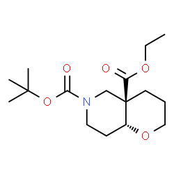 ChemSpider 2D Image | 4a-Ethyl 6-(2-methyl-2-propanyl) (4aR,8aR)-tetrahydro-2H-pyrano[3,2-c]pyridine-4a,6(5H,7H)-dicarboxylate | C16H27NO5