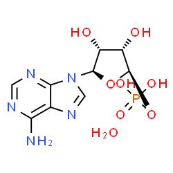 ChemSpider 2D Image | (2R,3S,4R,5R)-5-(6-Amino-9H-purin-9-yl)-3,4-dihydroxytetrahydro-2-furanyl dihydrogen phosphate hydrate (1:1) | C9H14N5O8P