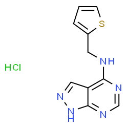 ChemSpider 2D Image | N-(2-Thienylmethyl)-1H-pyrazolo[3,4-d]pyrimidin-4-amine hydrochloride (1:1) | C10H10ClN5S