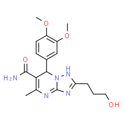 ChemSpider 2D Image | 7-(3,4-Dimethoxyphenyl)-2-(3-hydroxypropyl)-5-methyl-1,7-dihydro[1,2,4]triazolo[1,5-a]pyrimidine-6-carboxamide | C18H23N5O4
