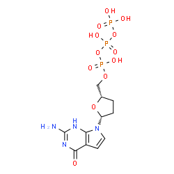 ChemSpider 2D Image | Triphosphoric acid, mono[[(2S,5R)-5-(2-amino-1,4-dihydro-4-oxo-7H-pyrrolo[2,3-d]pyrimidin-7-yl)tetrahydro-2-furanyl]methyl] ester | C11H17N4O12P3