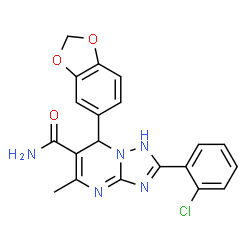 ChemSpider 2D Image | 7-(1,3-Benzodioxol-5-yl)-2-(2-chlorophenyl)-5-methyl-1,7-dihydro[1,2,4]triazolo[1,5-a]pyrimidine-6-carboxamide | C20H16ClN5O3