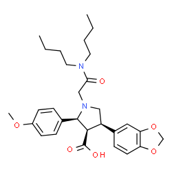 ChemSpider 2D Image | (2S,3R,4R)-4-(1,3-Benzodioxol-5-yl)-1-[2-(dibutylamino)-2-oxoethyl]-2-(4-methoxyphenyl)-3-pyrrolidinecarboxylic acid | C29H38N2O6