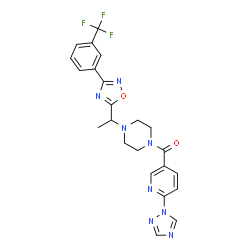 ChemSpider 2D Image | [6-(1H-1,2,4-Triazol-1-yl)-3-pyridinyl][4-(1-{3-[3-(trifluoromethyl)phenyl]-1,2,4-oxadiazol-5-yl}ethyl)-1-piperazinyl]methanone | C23H21F3N8O2