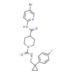 ChemSpider 2D Image | N~4~-(5-Bromo-2-pyridinyl)-N~1~-{[1-(4-fluorophenyl)cyclopropyl]methyl}-1,4-piperidinedicarboxamide | C22H24BrFN4O2