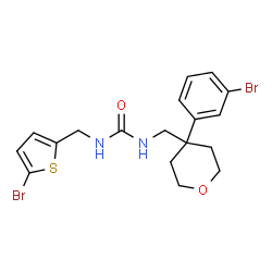 ChemSpider 2D Image | 1-{[4-(3-Bromophenyl)tetrahydro-2H-pyran-4-yl]methyl}-3-[(5-bromo-2-thienyl)methyl]urea | C18H20Br2N2O2S