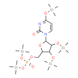 ChemSpider 2D Image | 1-[5-O-{Bis[(trimethylsilyl)oxy]phosphoryl}-2,3-bis-O-(trimethylsilyl)pentofuranosyl]-4-[(trimethylsilyl)oxy]-2(1H)-pyrimidinone | C24H53N2O9ψ5