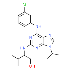 ChemSpider 2D Image | 2-(1R-Isopropyl-2-hydroxyethylamino)-6-(3-chloroanilino)-9-isopropylpurine | C19H25ClN6O