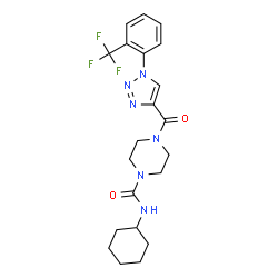 ChemSpider 2D Image | N-Cyclohexyl-4-({1-[2-(trifluoromethyl)phenyl]-1H-1,2,3-triazol-4-yl}carbonyl)-1-piperazinecarboxamide | C21H25F3N6O2