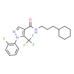 ChemSpider 2D Image | N-(3-Cyclohexylpropyl)-1-(2-fluorophenyl)-5-(trifluoromethyl)-1H-pyrazole-4-carboxamide | C20H23F4N3O