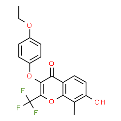 ChemSpider 2D Image | 3-(4-Ethoxyphenoxy)-7-hydroxy-8-methyl-2-(trifluoromethyl)-4H-chromen-4-one | C19H15F3O5