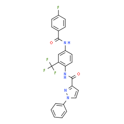 ChemSpider 2D Image | N-{4-[(4-Fluorobenzoyl)amino]-2-(trifluoromethyl)phenyl}-1-phenyl-1H-pyrazole-3-carboxamide | C24H16F4N4O2