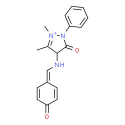 ChemSpider 2D Image | 2,3-Dimethyl-5-oxo-4-{[(4-oxo-2,5-cyclohexadien-1-ylidene)methyl]amino}-1-phenyl-4,5-dihydro-1H-pyrazol-2-ium | C18H18N3O2