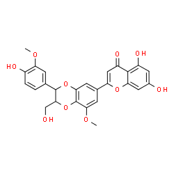 ChemSpider 2D Image | 5,7-Dihydroxy-2-[3-(4-hydroxy-3-methoxyphenyl)-2-(hydroxymethyl)-8-methoxy-2,3-dihydro-1,4-benzodioxin-6-yl]-4H-chromen-4-one | C26H22O10