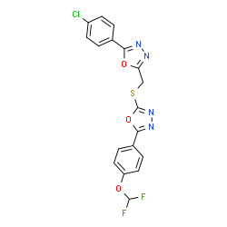 ChemSpider 2D Image | 2-(4-Chlorophenyl)-5-[({5-[4-(difluoromethoxy)phenyl]-1,3,4-oxadiazol-2-yl}sulfanyl)methyl]-1,3,4-oxadiazole | C18H11ClF2N4O3S