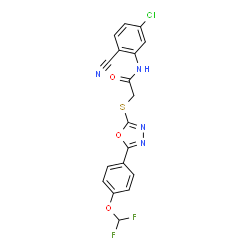 ChemSpider 2D Image | N-(5-Chloro-2-cyanophenyl)-2-({5-[4-(difluoromethoxy)phenyl]-1,3,4-oxadiazol-2-yl}sulfanyl)acetamide | C18H11ClF2N4O3S
