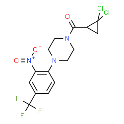 ChemSpider 2D Image | (2,2-Dichlorocyclopropyl){4-[2-nitro-4-(trifluoromethyl)phenyl]-1-piperazinyl}methanone | C15H14Cl2F3N3O3