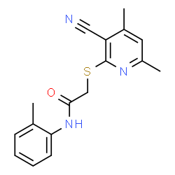 ChemSpider 2D Image | 2-[(3-Cyano-4,6-dimethyl-2-pyridinyl)sulfanyl]-N-(2-methylphenyl)acetamide | C17H17N3OS