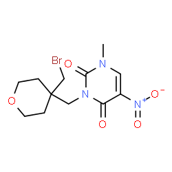 ChemSpider 2D Image | 3-{[4-(Bromomethyl)tetrahydro-2H-pyran-4-yl]methyl}-1-methyl-5-nitro-2,4(1H,3H)-pyrimidinedione | C12H16BrN3O5