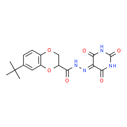 ChemSpider 2D Image | 7-(2-Methyl-2-propanyl)-N'-(2,4,6-trioxotetrahydro-5(2H)-pyrimidinylidene)-2,3-dihydro-1,4-benzodioxine-2-carbohydrazide | C17H18N4O6