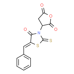 ChemSpider 2D Image | 3-[(5Z)-5-Benzylidene-4-oxo-2-thioxo-1,3-thiazolidin-3-yl]dihydro-2,5-furandione | C14H9NO4S2