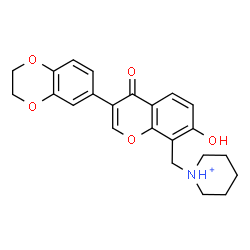 ChemSpider 2D Image | 1-{[3-(2,3-Dihydro-1,4-benzodioxin-6-yl)-7-hydroxy-4-oxo-4H-chromen-8-yl]methyl}piperidinium | C23H24NO5