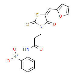 ChemSpider 2D Image | 3-[(5E)-5-(2-Furylmethylene)-4-oxo-2-thioxo-1,3-thiazolidin-3-yl]-N-(2-nitrophenyl)propanamide | C17H13N3O5S2