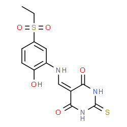 ChemSpider 2D Image | 5-({[5-(Ethylsulfonyl)-2-hydroxyphenyl]amino}methylene)-2-thioxodihydro-4,6(1H,5H)-pyrimidinedione | C13H13N3O5S2