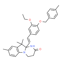ChemSpider 2D Image | 10a-[(E)-2-{3-Ethoxy-4-[(4-methylbenzyl)oxy]phenyl}vinyl]-8,10,10-trimethyl-3,4,10,10a-tetrahydropyrimido[1,2-a]indol-2(1H)-one | C32H36N2O3