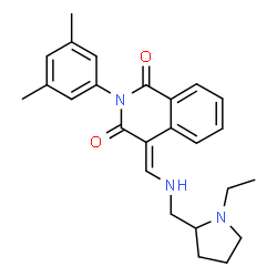 ChemSpider 2D Image | (4E)-2-(3,5-Dimethylphenyl)-4-({[(1-ethyl-2-pyrrolidinyl)methyl]amino}methylene)-1,3(2H,4H)-isoquinolinedione | C25H29N3O2