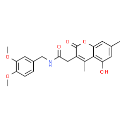 ChemSpider 2D Image | N-(3,4-Dimethoxybenzyl)-2-(5-hydroxy-4,7-dimethyl-2-oxo-2H-chromen-3-yl)acetamide | C22H23NO6
