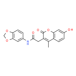 ChemSpider 2D Image | N-(1,3-Benzodioxol-5-yl)-2-(7-hydroxy-4-methyl-2-oxo-2H-chromen-3-yl)acetamide | C19H15NO6