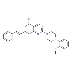 ChemSpider 2D Image | 2-[4-(2-Methoxyphenyl)-1-piperazinyl]-7-[(E)-2-phenylvinyl]-7,8-dihydro-5(6H)-quinazolinone | C27H28N4O2