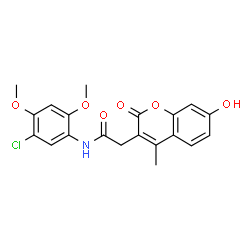 ChemSpider 2D Image | N-(5-Chloro-2,4-dimethoxyphenyl)-2-(7-hydroxy-4-methyl-2-oxo-2H-chromen-3-yl)acetamide | C20H18ClNO6