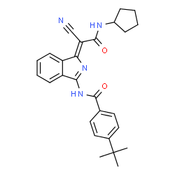 ChemSpider 2D Image | N-{(1Z)-1-[1-Cyano-2-(cyclopentylamino)-2-oxoethylidene]-1H-isoindol-3-yl}-4-(2-methyl-2-propanyl)benzamide | C27H28N4O2